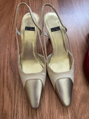 Stuart Weitzman Metallic Gold Pointed Slingback Heels